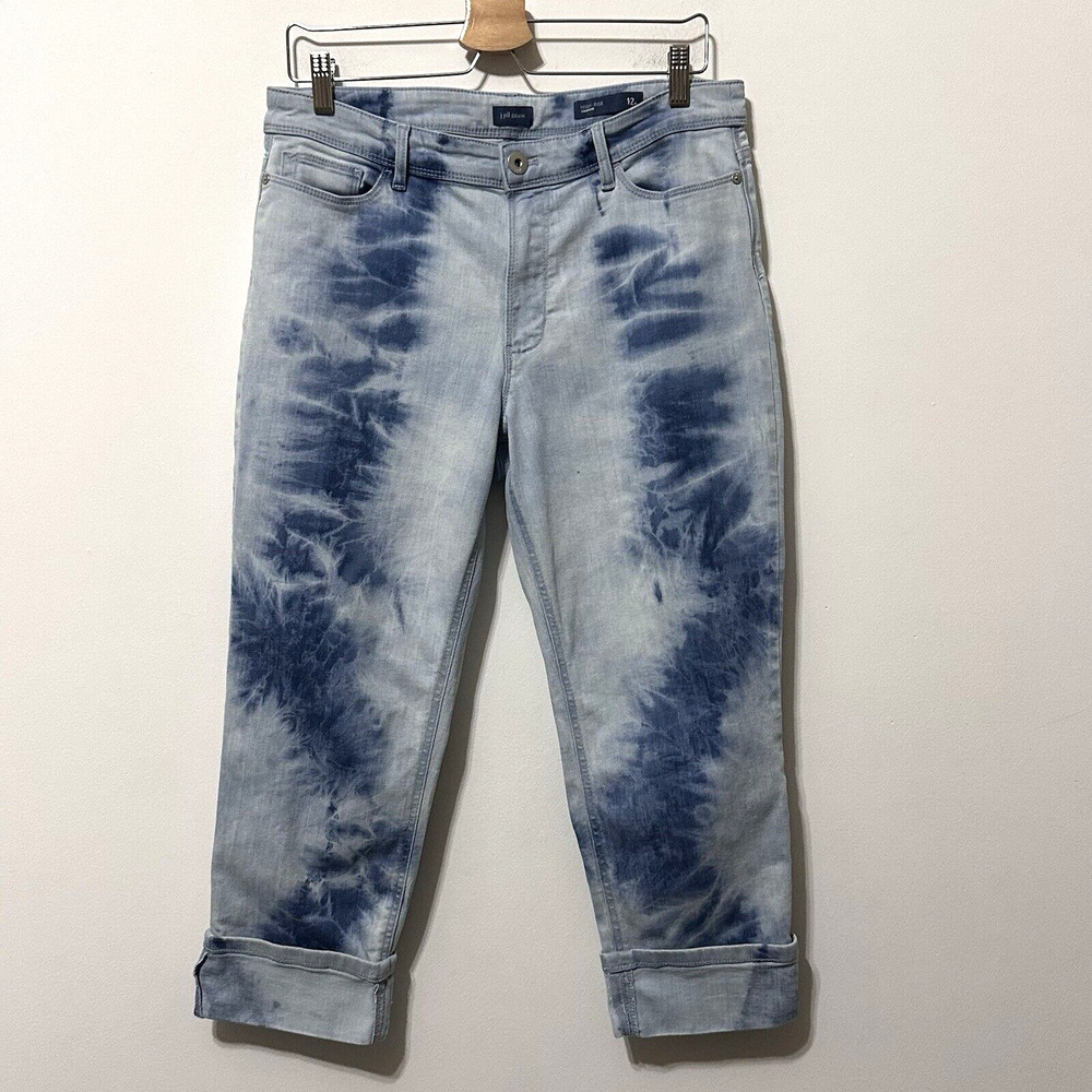 J Jill‎ Mid Rise Crop Jeans 12 Petite Soft Blue Tie Dye 32x22 Boho Casual Cuffed